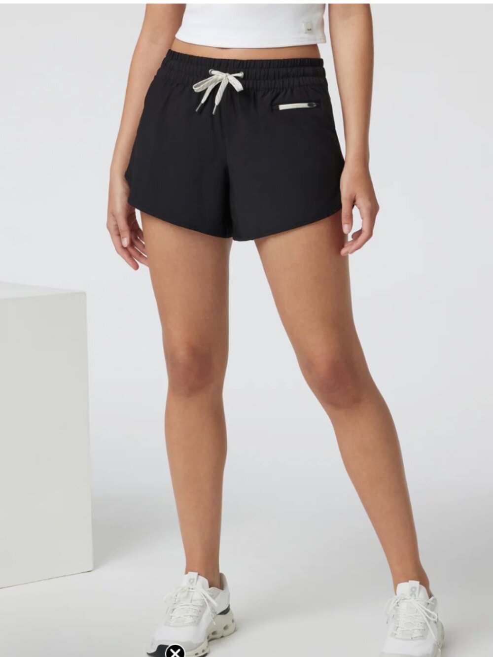 Vuori Black Athletic Shorts with Cream Drawstring